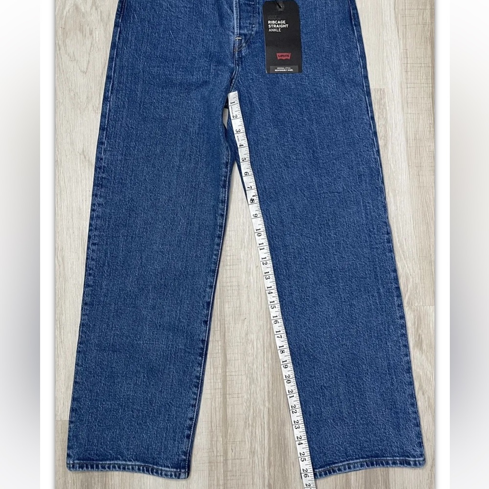 Levis Premium Women Denim Jean 29 Ribcage Straight Ankle Blue Button Fly Hi Rise - Picture 8 of 11